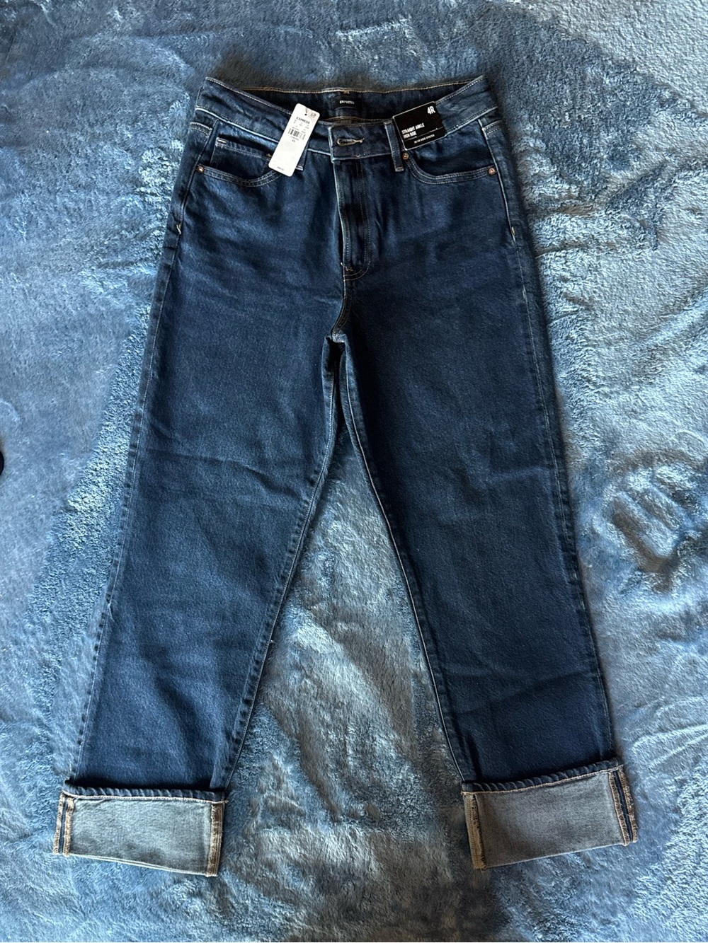 Womens Dark Blue Straight Leg Jeans express size 4